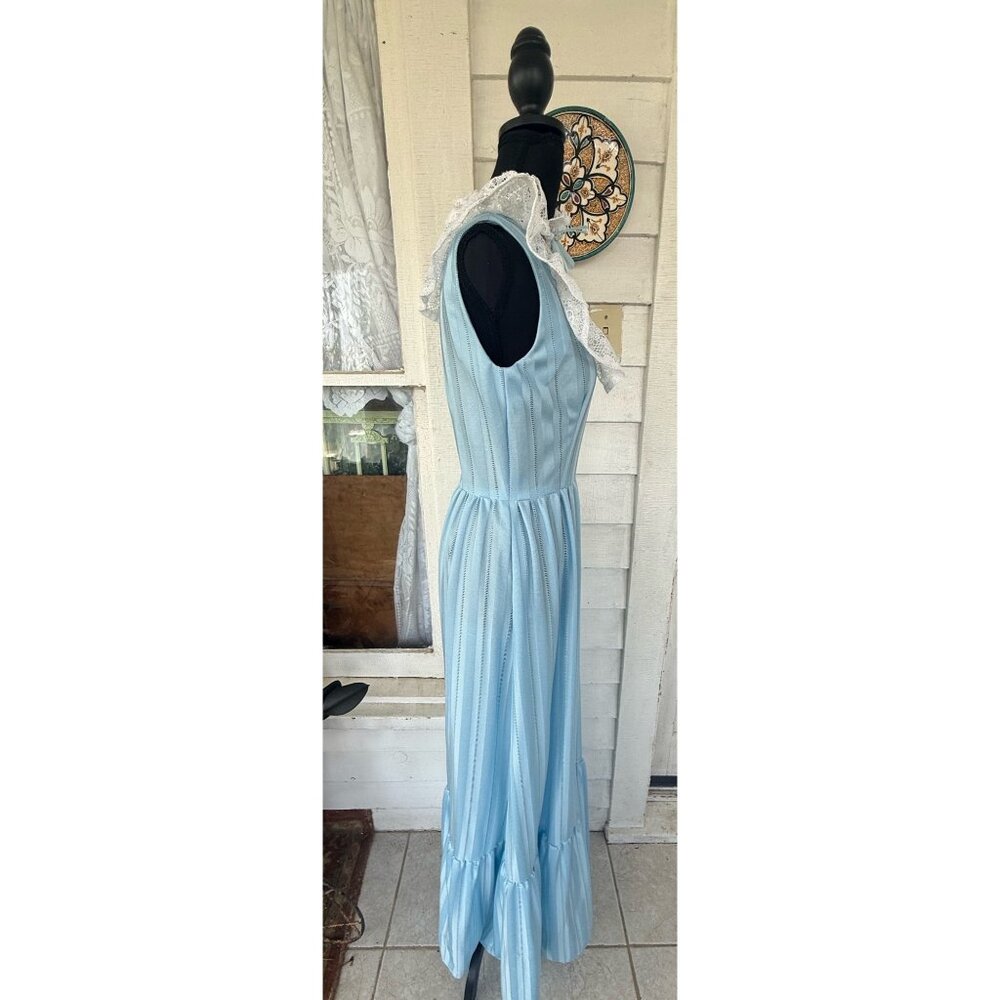 Vintage 70's Baby Blue Mai Dress With Lace Yoke Size Small - Picture 11 of 16